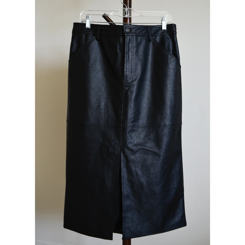 Sanctuary Black Vegan Leather Midi Pencil Skirt Size 32 Large